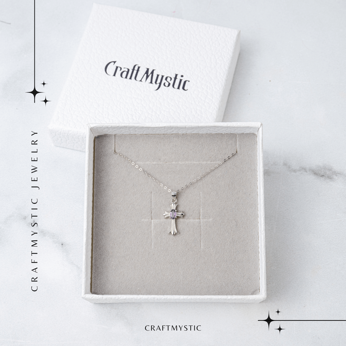 Colier Argint 925 cu Ametist Natural in Forma de Cruce - Liniste, Claritate si Protectie Energetica