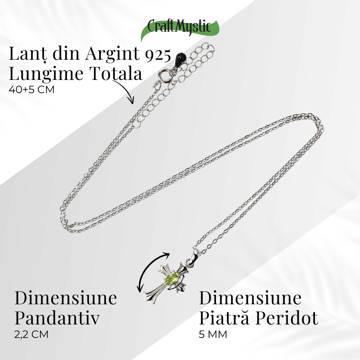 Colier Argint 925 cu Peridot Natural in Forma de Cruce - Armonie Interioara si Protectie Divina