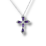 Colier Argint 925 cu Crucifix din Ametist Natural si Zirconiu - Simbol al Linistii Interioare si Protectiei Spirituale