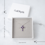 Colier Argint 925 cu Crucifix din Ametist Natural si Zirconiu - Simbol al Linistii Interioare si Protectiei Spirituale