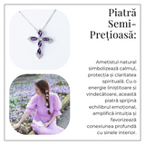 Colier Argint 925 cu Crucifix din Ametist Natural si Zirconiu - Simbol al Linistii Interioare si Protectiei Spirituale