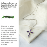 Colier Argint 925 cu Crucifix din Ametist Natural si Zirconiu - Simbol al Linistii Interioare si Protectiei Spirituale