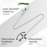 Colier Argint 925 cu Crucifix din Ametist Natural si Zirconiu - Simbol al Linistii Interioare si Protectiei Spirituale