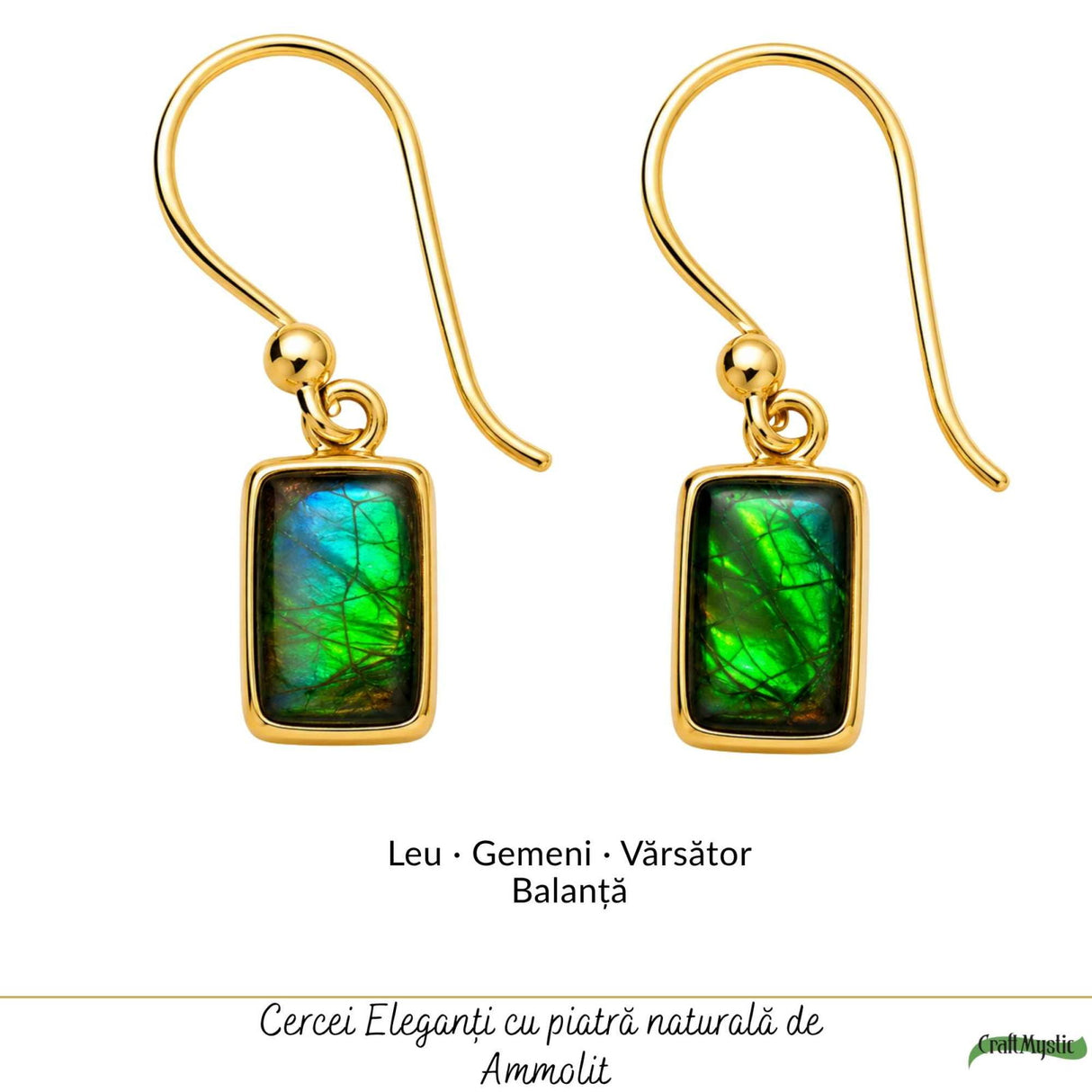 Cercei Argint 925 cu Ammolit Natural Dreptunghiular – Energie si Stralucire Vibranta