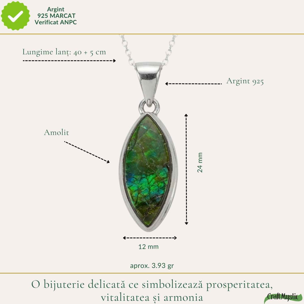 Colier Argint 925 cu Amolit Natural Delica – Prosperitate, Energie si Protectie