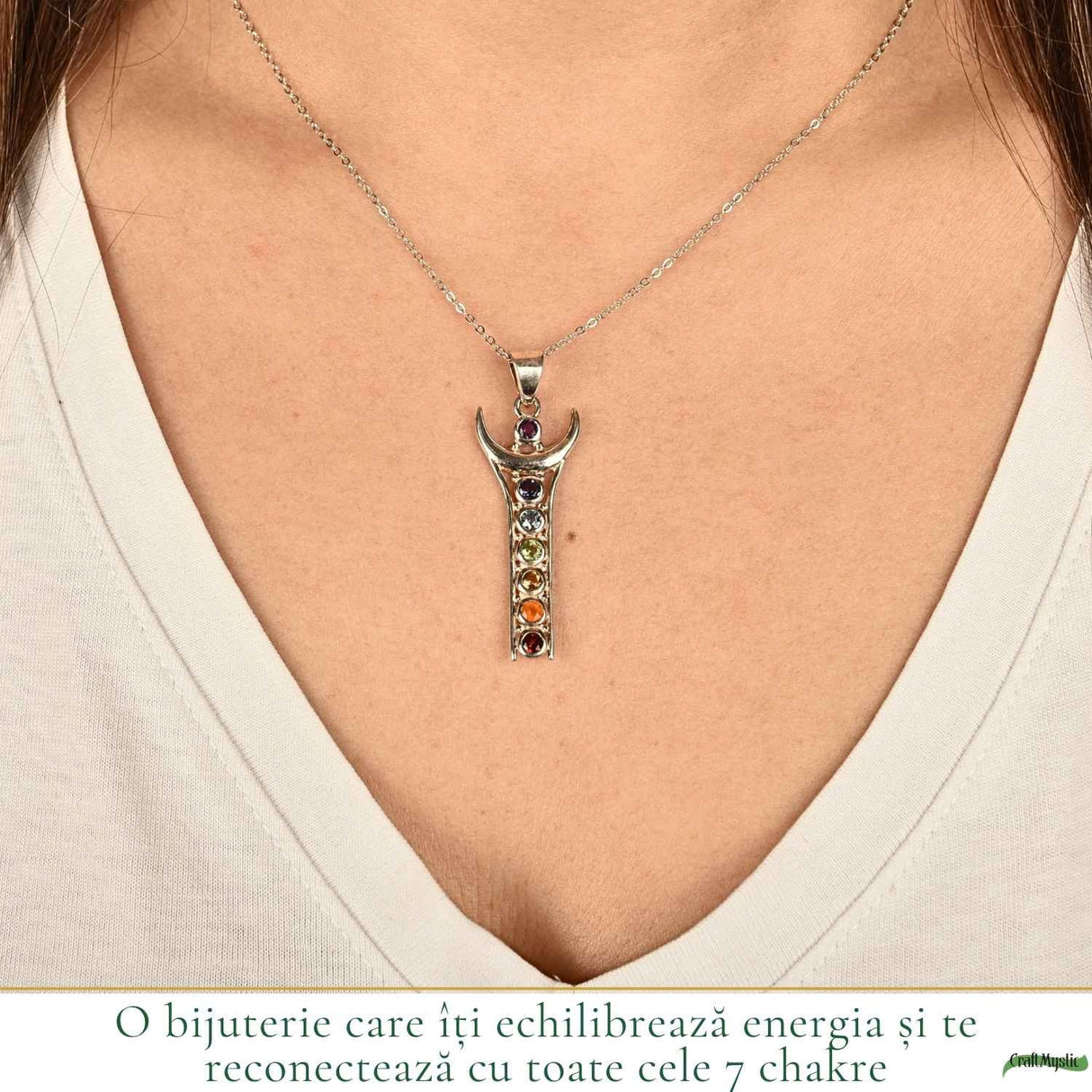 Colier argint 925 cu pietre 7 chakre – echilibru si armonie energetica