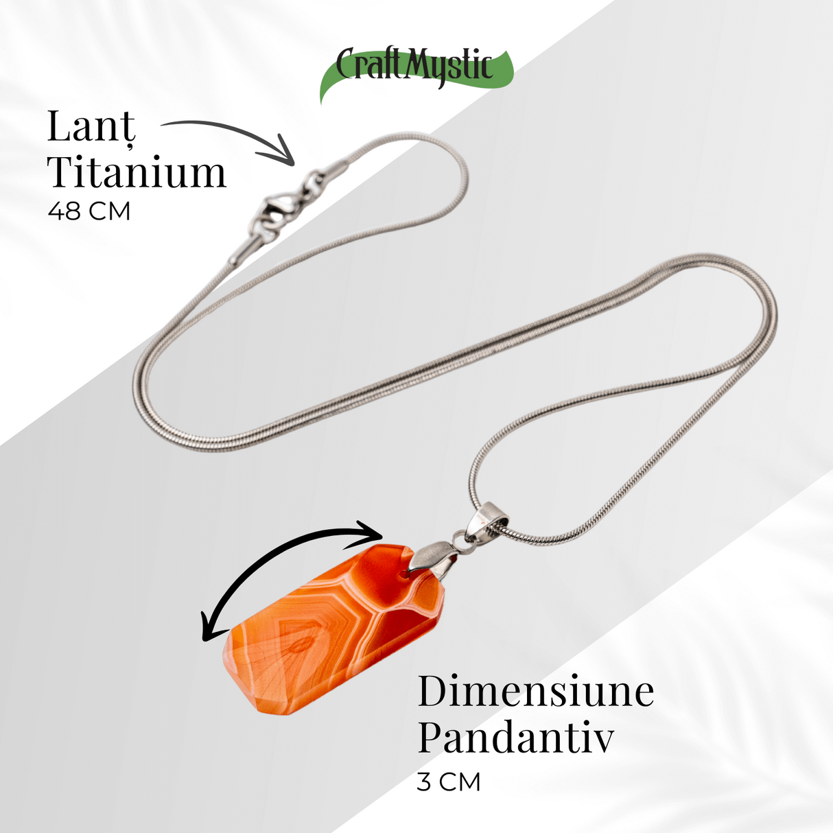 Colier Titanium cu Carneol Natural Dreptunghiular - Energie, Curaj si Vitalitate