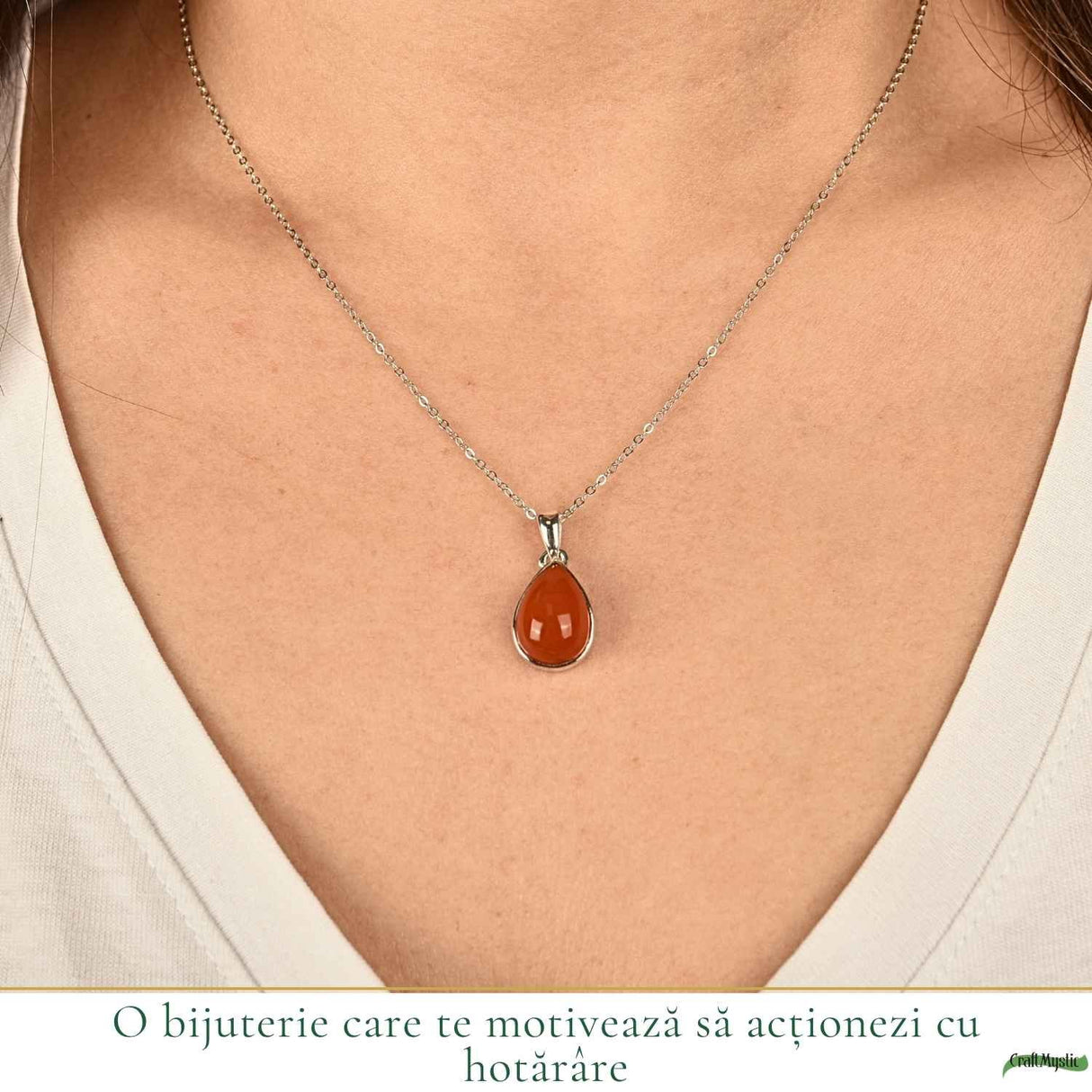 Colier argint 925 cu Carneol lacrima – energie si echilibru emotional