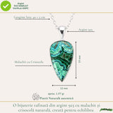 Colier Argint 925 cu Malachit si Crisocola Lacrima – Protectie si Armonie
