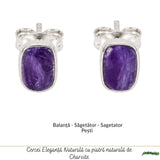 Cercei Argint 925 cu Charoite Natural Dreptunghiular – Intuitie si Eleganta
