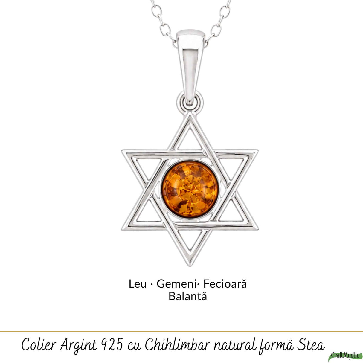 Colier Argint 925 cu Chihlimbar Steaua lui David – Protectie si Echilibru Spiritual