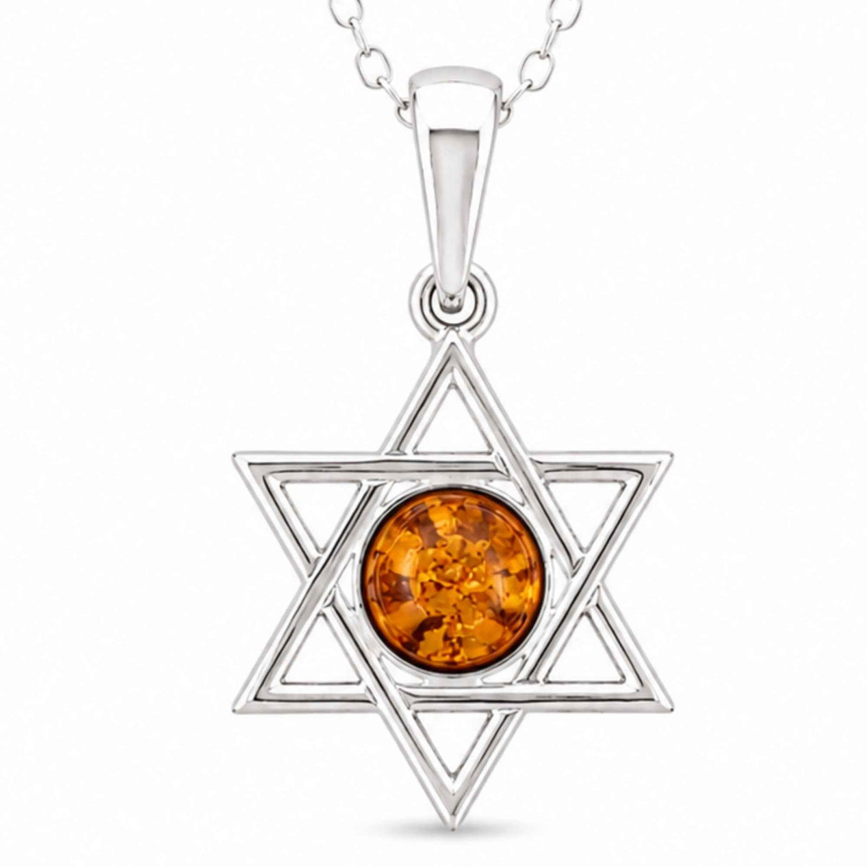 Colier Argint 925 cu Chihlimbar Steaua lui David – Protectie si Echilibru Spiritual