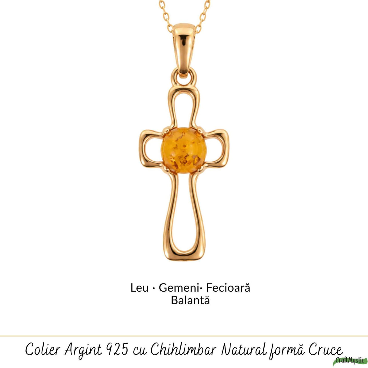 Colier Argint 925 cu Chihlimbar Cruce – Energie Pozitiva si Protectie