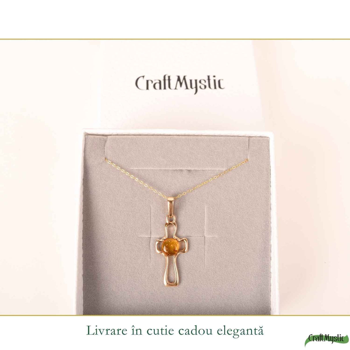Colier Argint 925 cu Chihlimbar Cruce – Energie Pozitiva si Protectie