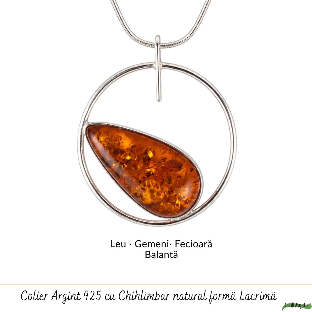 Colier Argint 925 cu Chihlimbar Lacrima – Energie Calda si Eleganta Naturala