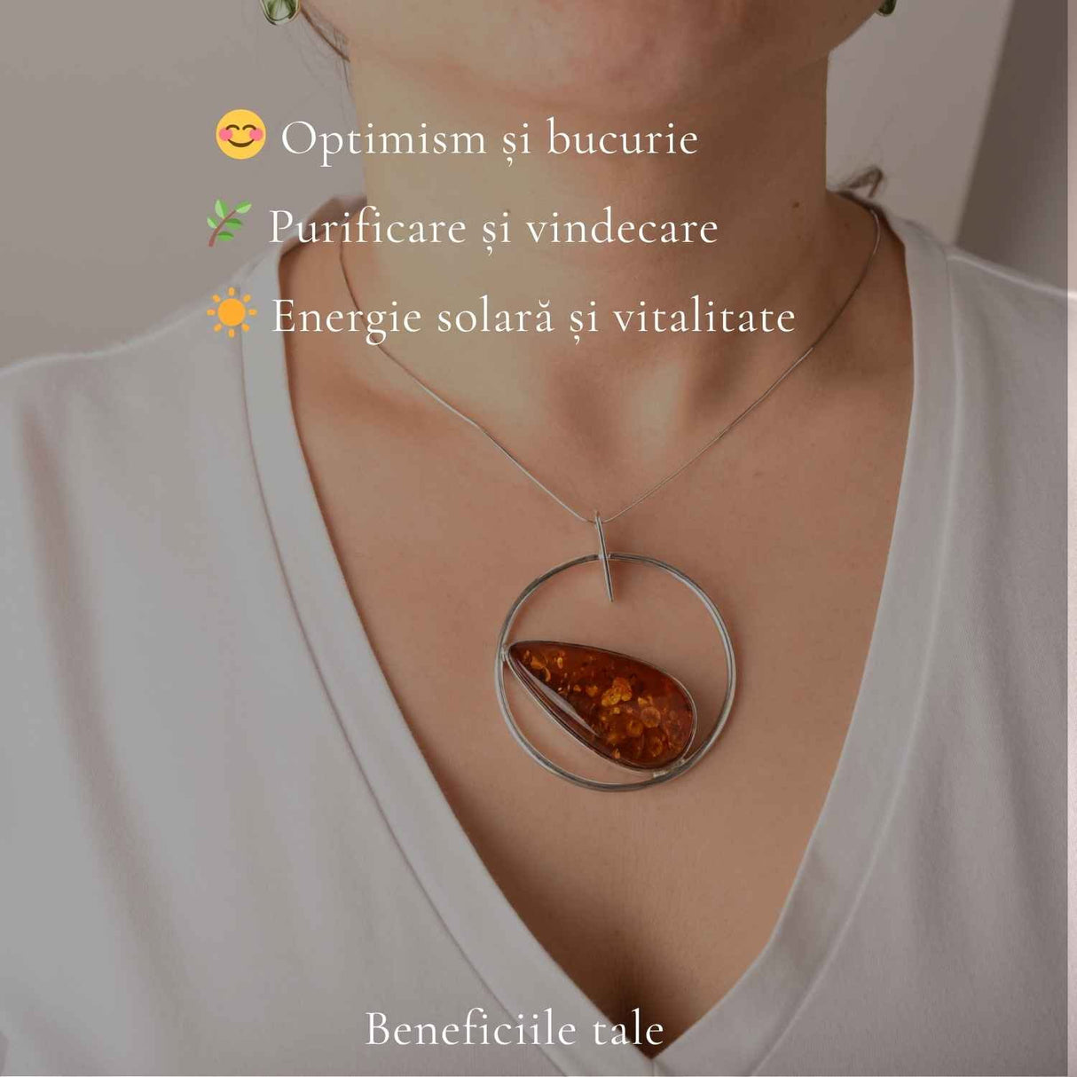 Colier Argint 925 cu Chihlimbar Lacrima – Energie Calda si Eleganta Naturala