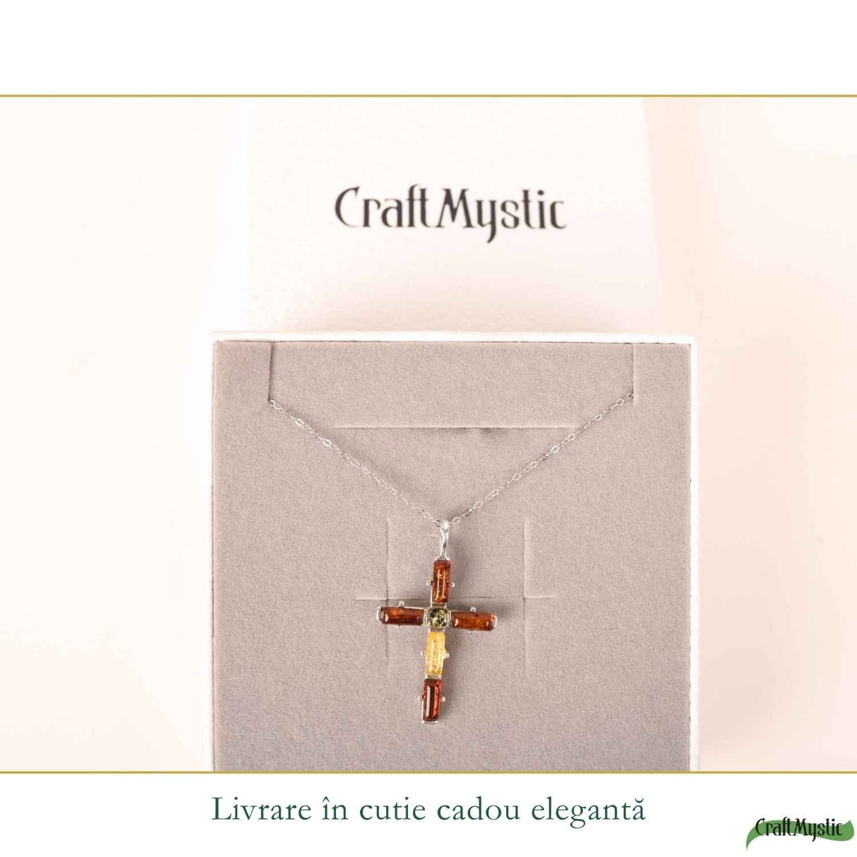 Colier Argint 925 cu Chihlimbar Cruce – Protectie si Echilibru Interior
