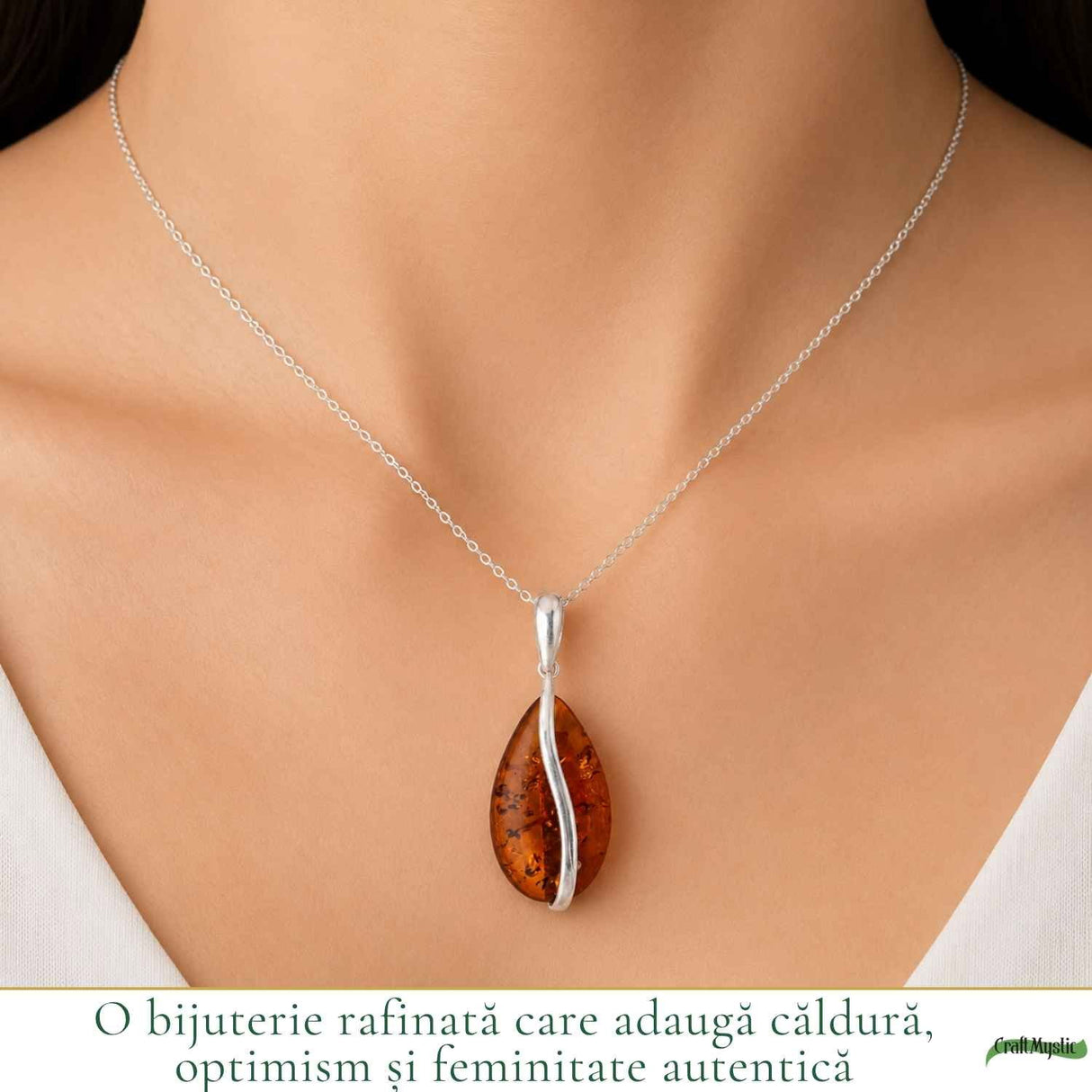 Colier Argint 925 cu Chihlimbar Lacrima – Protectie, Caldura si Eleganta Naturala