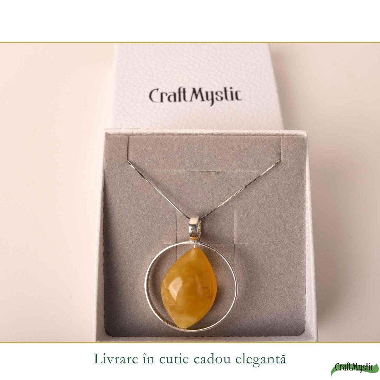 Colier Argint 925 cu Chihlimbar Frunza – Energie Naturala si Eleganta Organica