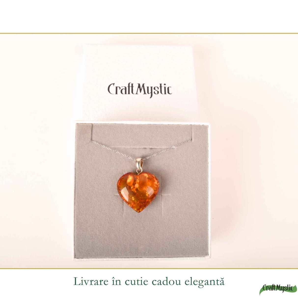 Colier Argint 925 cu Chihlimbar Inima – Iubire, Caldura si Feminitate