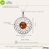 Colier Argint 925 cu Floare Mare din Chihlimbar Natural - Energie Calda si Feminitate