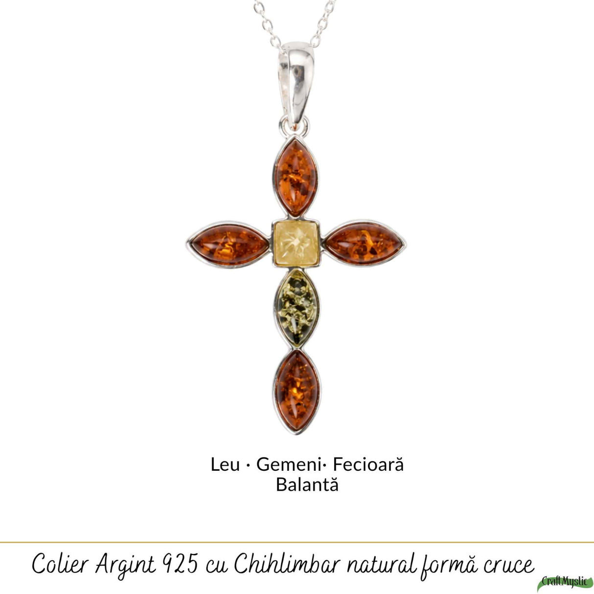 Colier Argint 925 cu Chihlimbar Cruce – Protectie si Energie Luminoasa