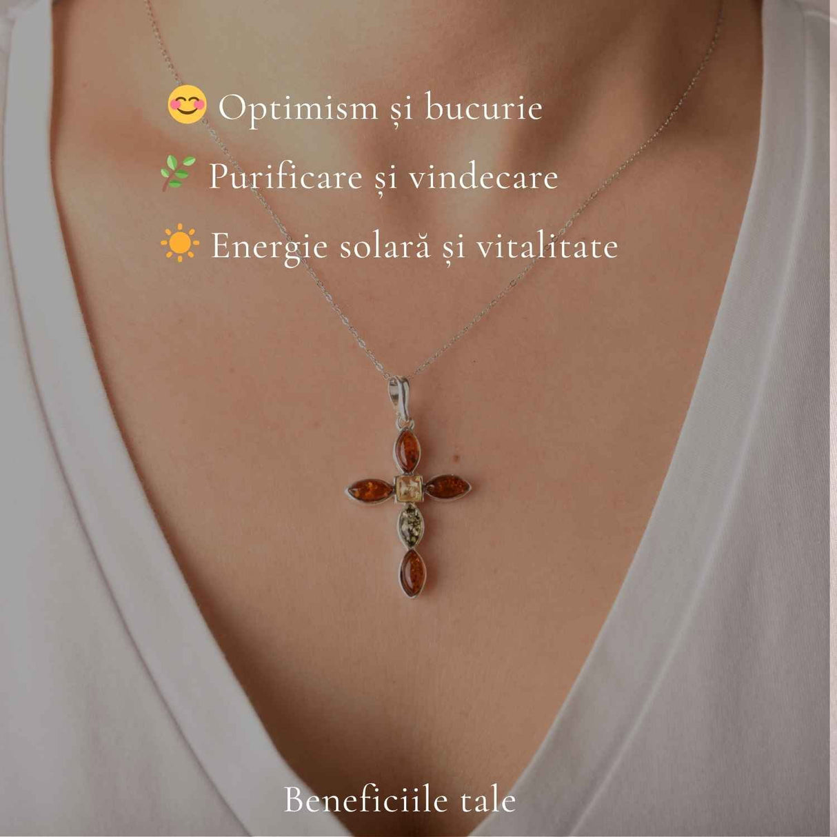 Colier Argint 925 cu Chihlimbar Cruce – Protectie si Energie Luminoasa