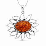 Colier Argint 925 Floare cu Chihlimbar – Energie Pozitiva si Protectie