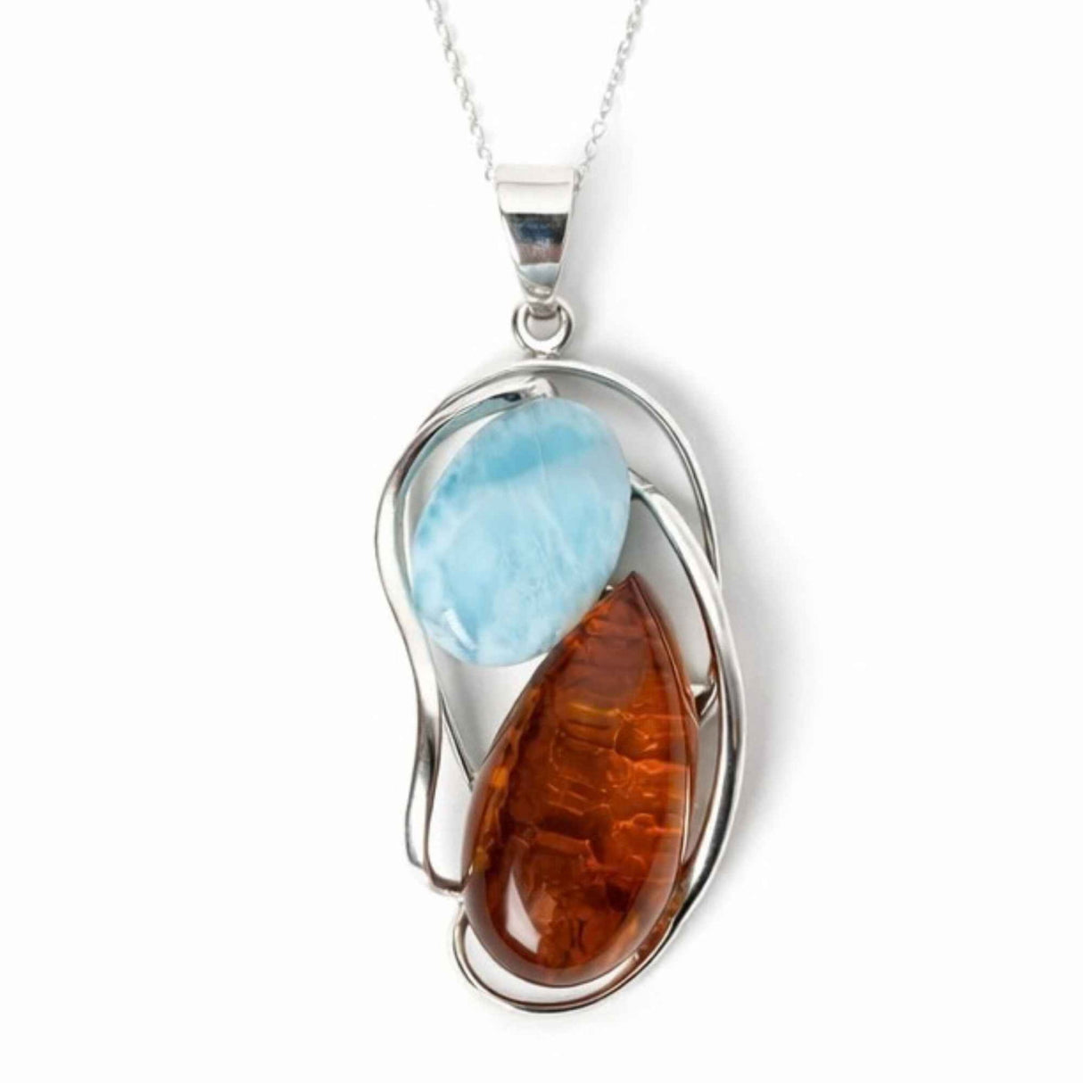 Colier Argint 925 cu Chihlimbar si Larimar Natural - Armonie si Energie Luminoasa