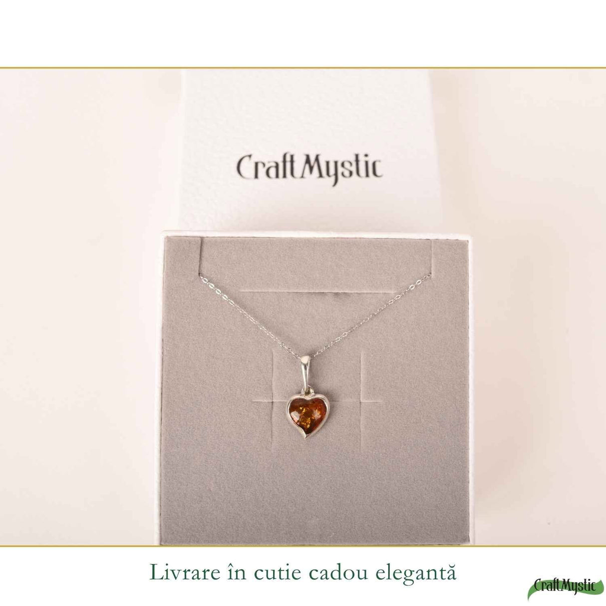 Colier Argint 925 cu Chihlimbar Inima – Iubire si Energie Pozitiva