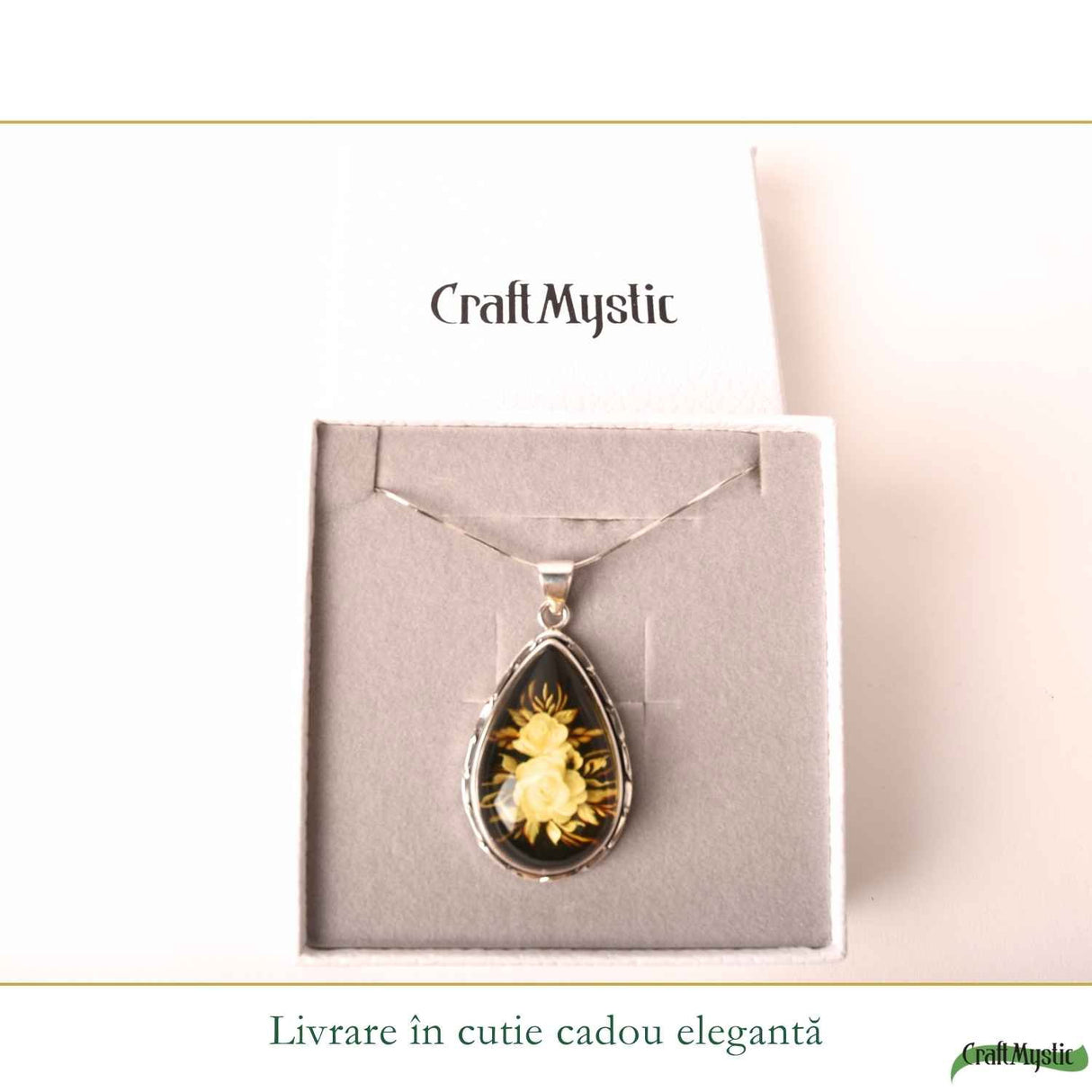 Colier Argint 925 cu Chihlimbar Verde Natural Lacrima – Energie si Eleganta