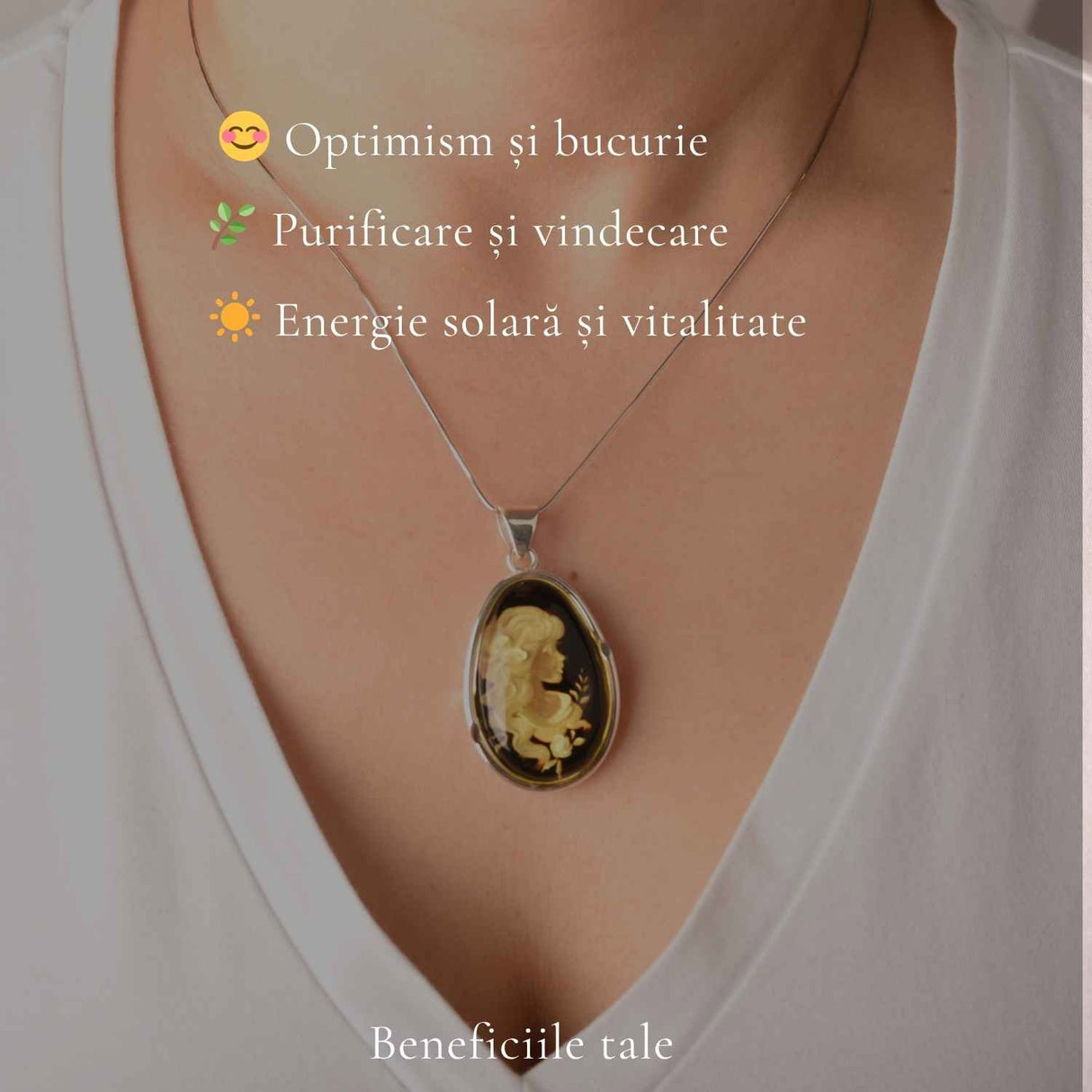 Colier Argint 925 cu Chihlimbar Verde Lacrima Camee Feminina – Eleganțta si Rafinat