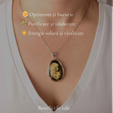 Colier Argint 925 cu Chihlimbar Verde Lacrima Camee Feminina – Eleganțta si Rafinat