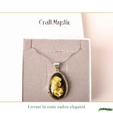 Colier Argint 925 cu Chihlimbar Verde Lacrima Camee Feminina – Eleganțta si Rafinat