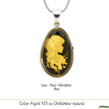 Colier Argint 925 cu Chihlimbar Verde Lacrima Camee Feminina – Eleganțta si Rafinat