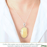 Colier Argint 925 cu Chihlimbar Galben Natural Oval - Energie Solara si Vitalitate