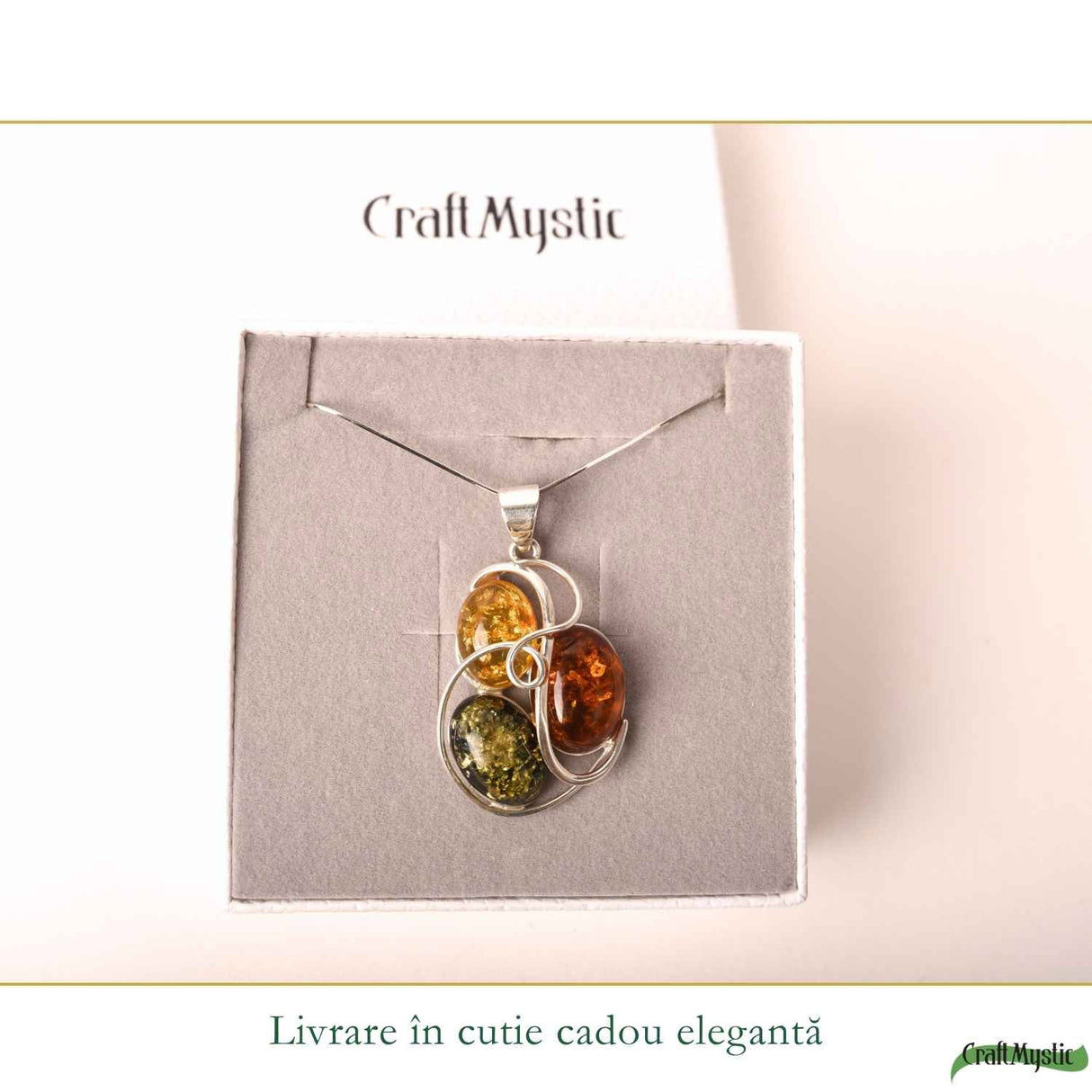 Colier Argint 925 cu Chihlimbar in 3 Culori Floare – Energie si Feminitate