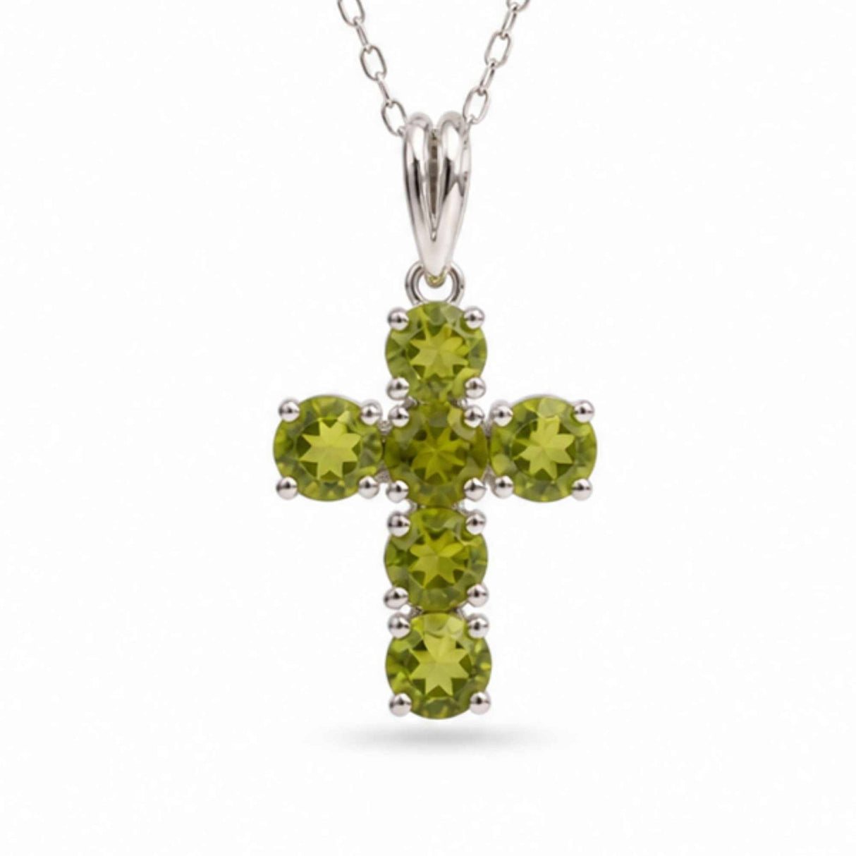 Colier Argint 925 cu Peridot Cruce – Echilibru si Energie Pozitiva