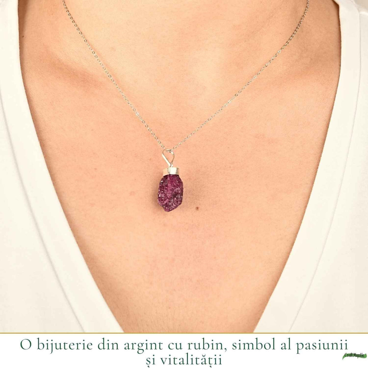 Colier Argint 925 cu Rubin Brut – Energie, Pasiune si Putere Interioara