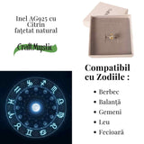 Inel reglabil din argint 925 cu citrin fatetat, simbol al claritatii si optimismului interior