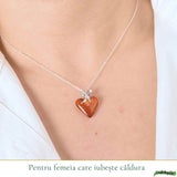 Colier argint 925 cu inima si chihlimbar natural - Energie solara si iubire