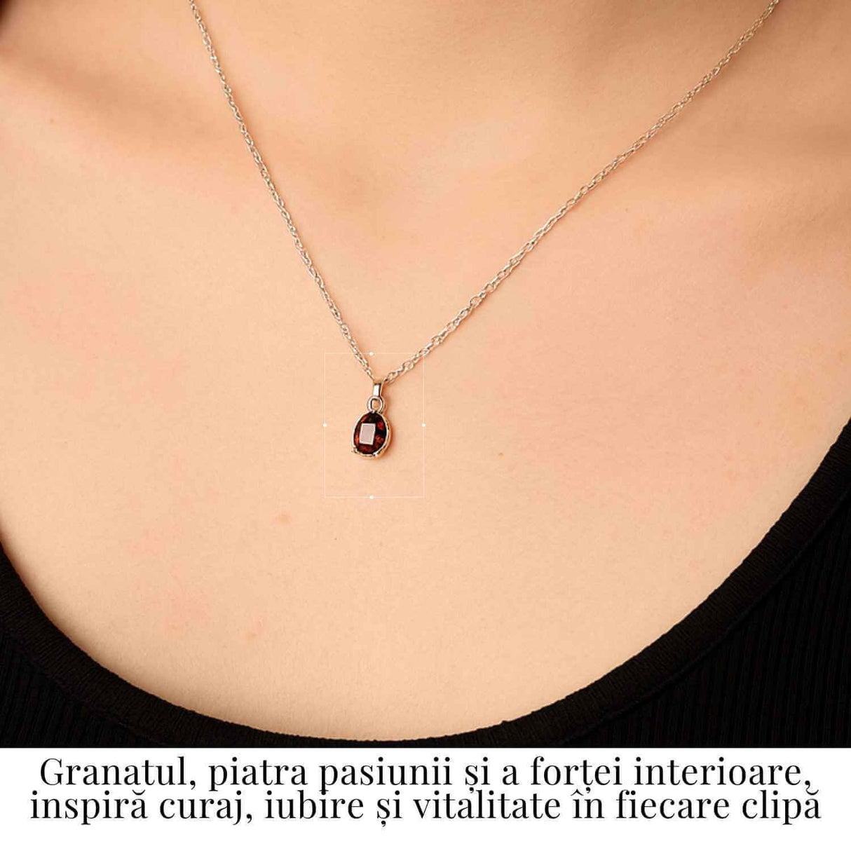 Colier Argint 925 cu Granat Oval fatetat- Pasiune, Curaj si Energie Interioara