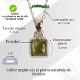 Colier Argint 925 cu Peridot Natural Patrat - Claritate, Energie si Renastere