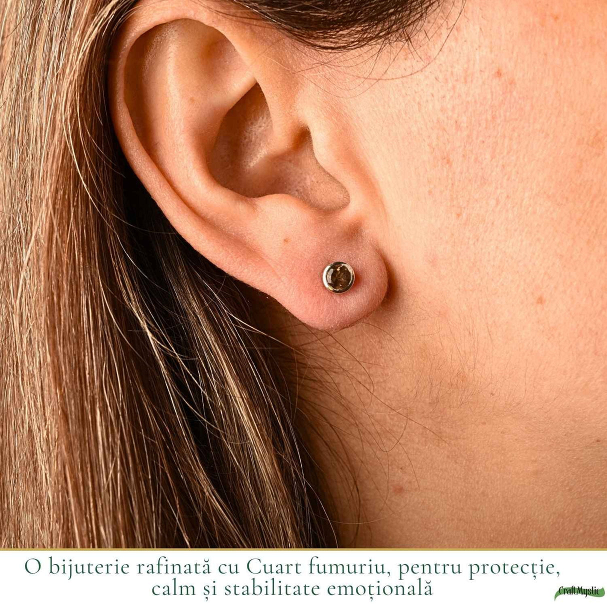 Cercei Argint 925 cu Cuart Fumuriu Fatetat Rotund – Protectie si Echilibru