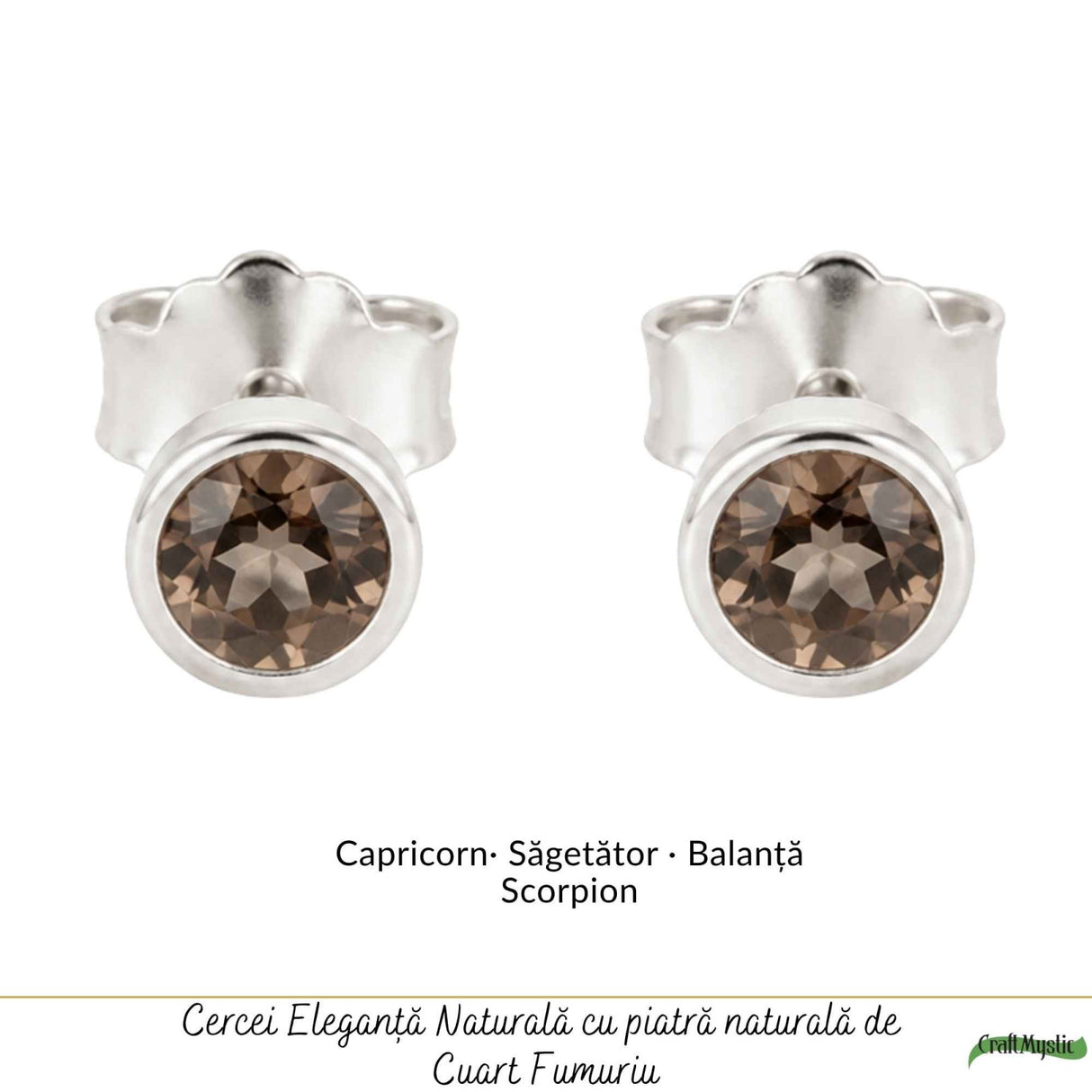 Cercei Argint 925 cu Cuart Fumuriu Fatetat Rotund – Protectie si Echilibru