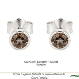 Cercei Argint 925 cu Cuart Fumuriu Fatetat Rotund – Protectie si Echilibru