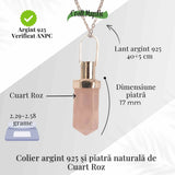 Colier Argint 925 cu Cuart Roz Natural - Echilibru, Iubire si Energie Pozitiva