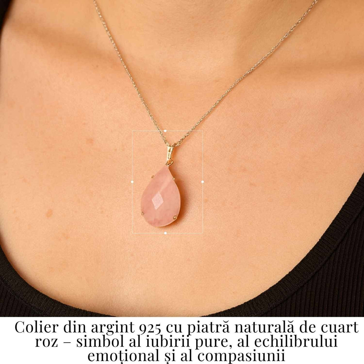 Colier Argint 925 cu Cuart Roz Lacrima - Iubire, Vindecare si Armonie Interioara