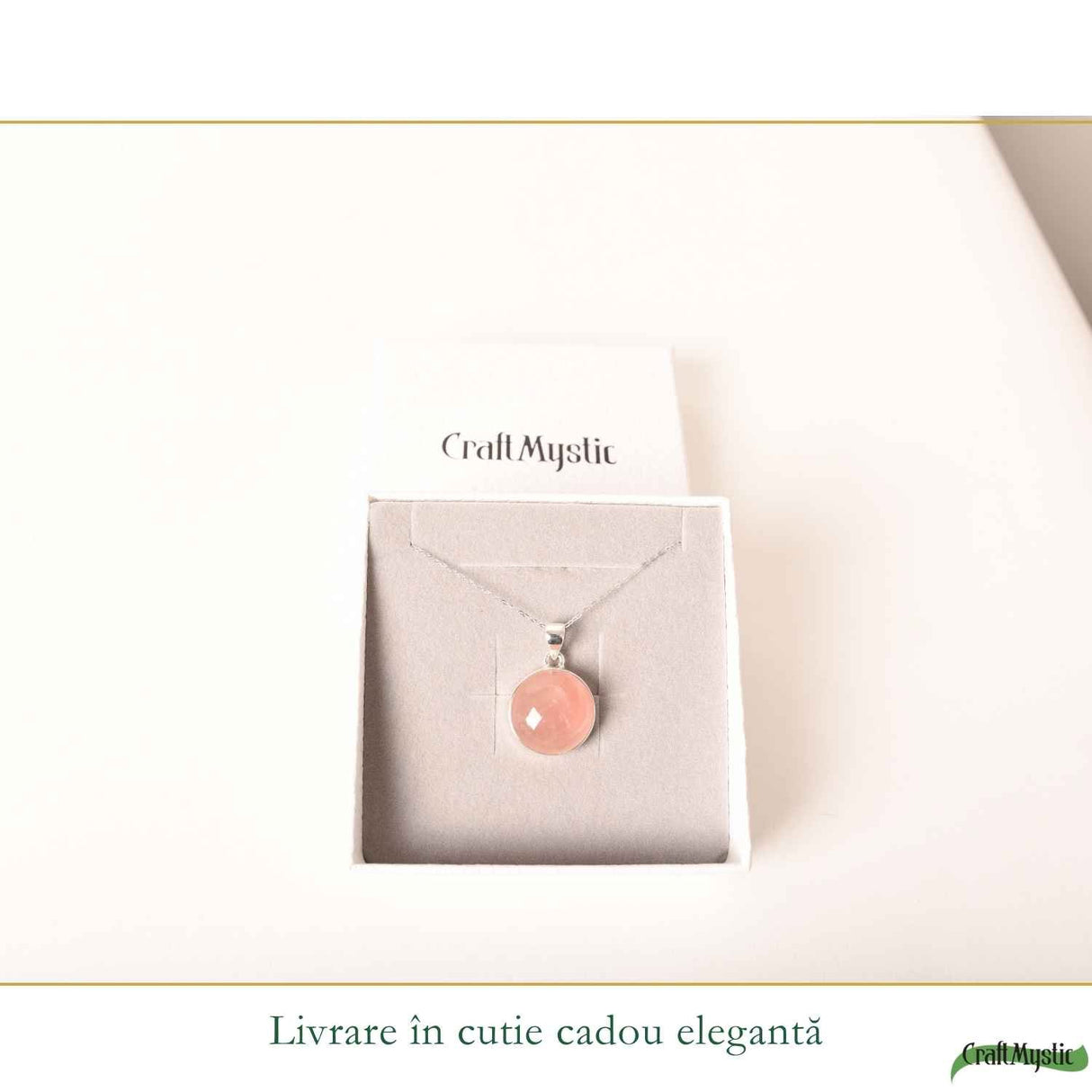 Colier argint 925 cu Cuart Roz rotund – iubire de sine si armonie interioara