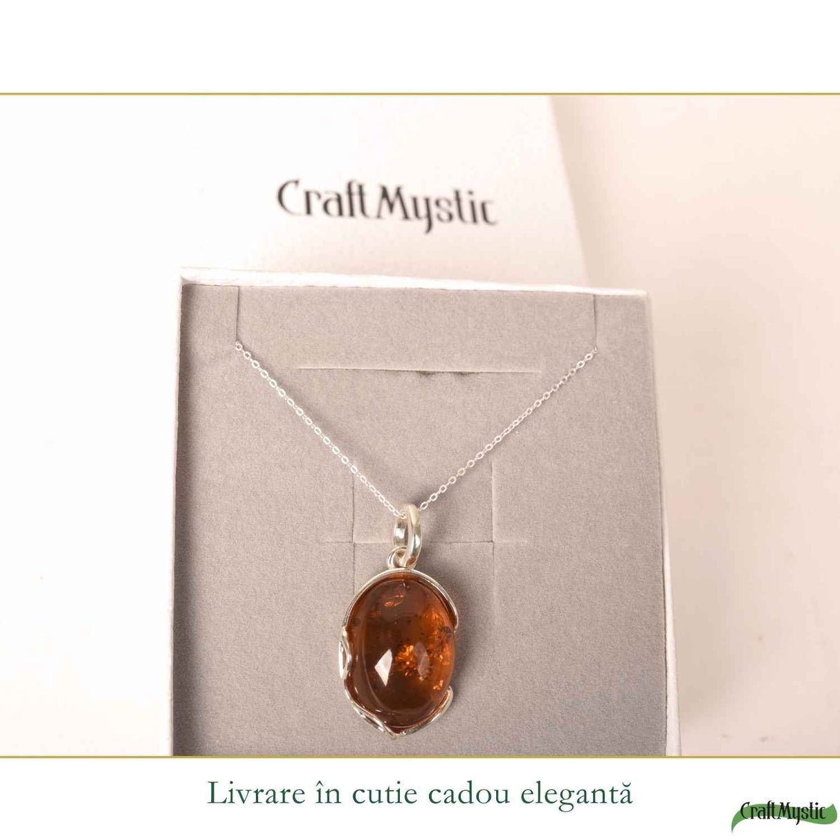 Colier Argint 925 cu Chihlimbar Natural Oval Mare - Energie Calda si Echilibru